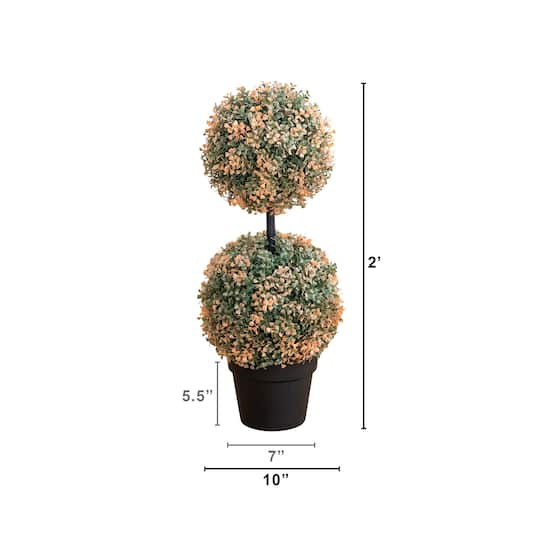 2ft. UV Resistant Autumn Double Ball Boxwood Artificial Fall Topiary Tree
